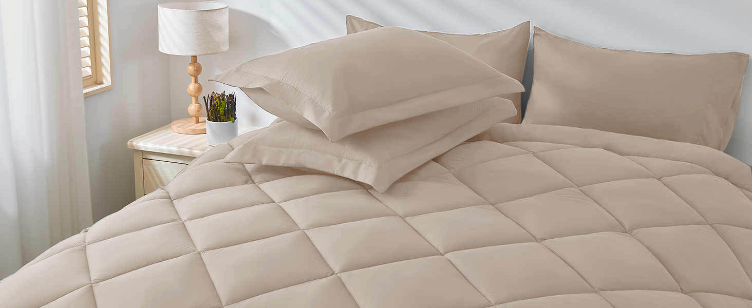 HEVUMYI Comforter Set 7 Pieces, All Season Reversible Bed in a Bag Queen