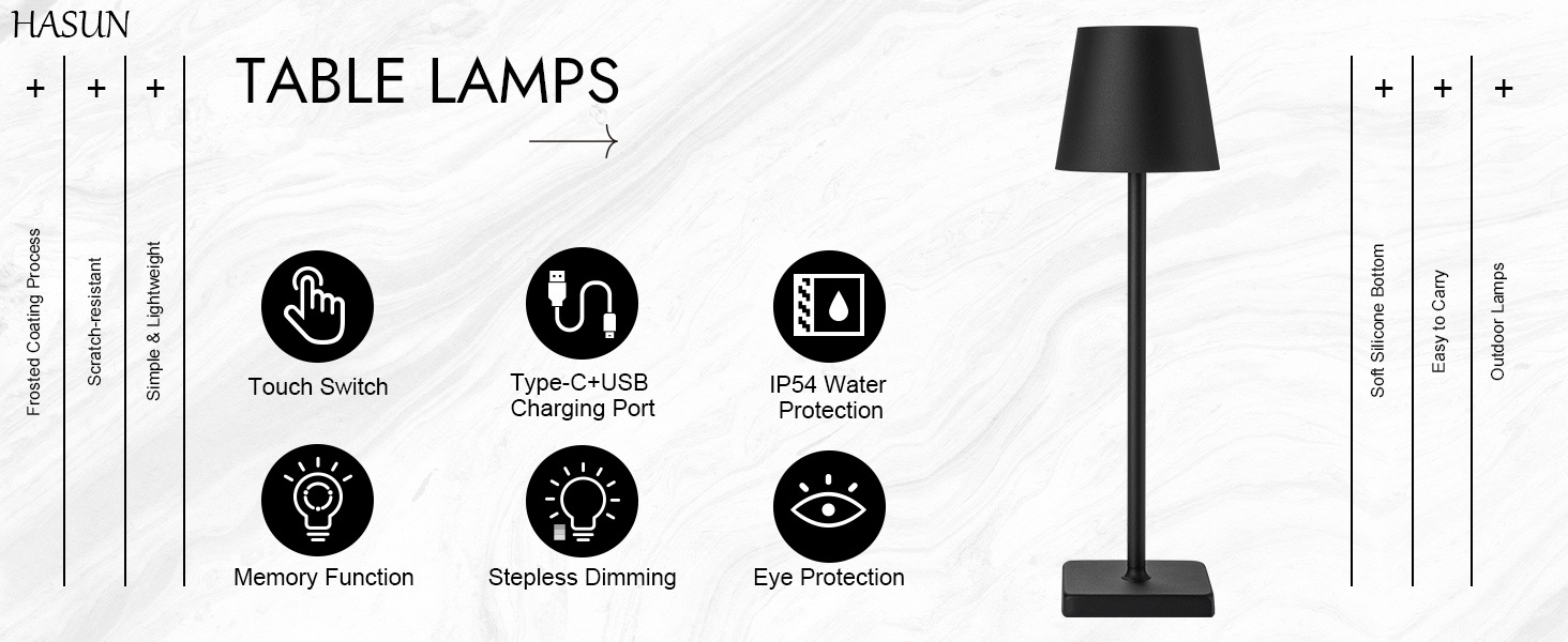 HASUN 2 Pack LED Cordless Rechargeable Table Lamp