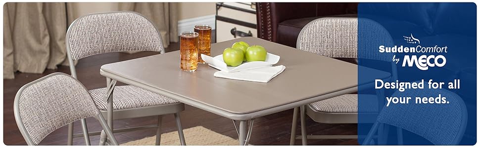 MECO Sudden Comfort Deluxe Metal Fabric Padded Folding Chair Set, Gray (4 Pack)