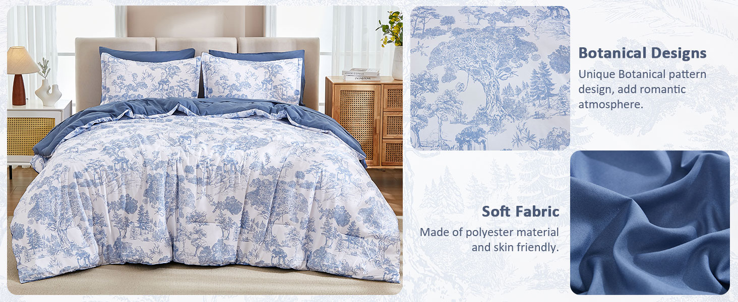 blue comforter set queen 7 piece bed in a bag Queen Size Botanical Comforters with sheets