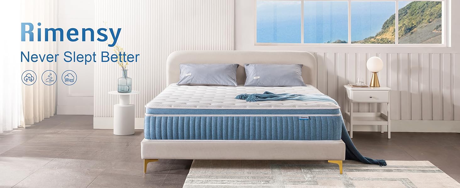 Rimensy Hybrid Mattress in a Box,Gel Memory Foam Mattress,Wrapped Pocket Coils Innerspring Mattress