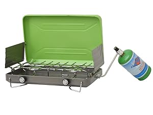 Flame King VT-101 2-Burner Portable Camping Stove Grill, Great for Outdoor Cooking, Backpacking