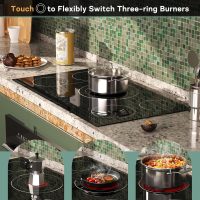 36 Inch Electric Cooktop 5 Burner, Built-in Electric Stovetop with Flexible Bridge & Triple Ring Burner, 9600W Cooktop Electrics with BBQ Burner, Timer, Safety Lock,Pause, 220V-240V Hard Wire - Image 3