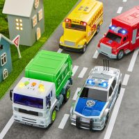 JOYIN 4 Pcs 7" Long Vehicle Toy Set, Toddlers Cars with Lights and Siren Sound, Including Play Police Car, School Bus, Garbage Truck, Ambulance, Birthday Party Gifts Toys for Boys 3-5 - Image 9