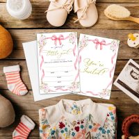 Floral & Bow Baby Shower Invitations - A Sweet Little Girl Is On Her Way - 15 Invites With Envelopes For Baby Girl, Little Sweet, Pink Favor - A67 - Image 4