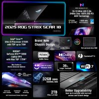 ASUS ROG Strix Scar AI Gaming Laptop 18" 240Hz Mini LED WQXGA Display (Intel Ultra 9-275HX, GeForce RTX 5090 24GB, 64GB DDR5, 4TB PCIe SSD, RGB KB, Win 11 Pro) w/DKZ USB Port Expander - Image 8