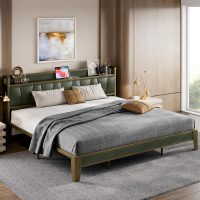 LIKIMIO King Bed Frame, Storage Headboard with Charging Station, Solid and Stable, Noise Free, No Box Spring Needed, Easy Assembly (Dark Green) - Image 8