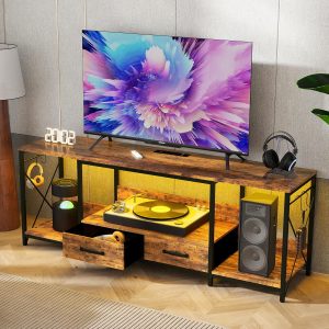 There are Installation Videos + Scene Videos .TV Stand with LED Lights Power Outlets - TV Stand with Fabric Drawers for 65 70 75 Inches TV -Can Also be Used in Multiple Scenes, Living Room, Bedroom