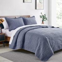 Love's cabin King Size Quilt Set Blue Bedspreads - Soft Bed Summer Lightweight Bedspread Comforter - Modern Style Coin Pattern Coverlet for All Season - 3 Pieces (1 Quilt, 2 Pillow Shams) - Image 2