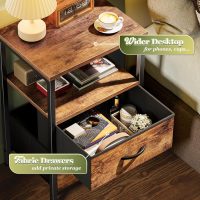 Huuger Night Stand Set of 2, Nightstand with 2 Drawers, Bed Side Table with Open Shelf, Wooden Top, End Table, Fabric Drawer, for Bedroom, Rustic Brown - Image 5