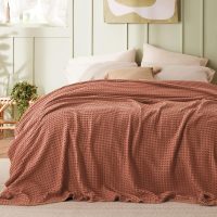 Bedsure Cooling Cotton Waffle King Size Blanket - Lightweight Breathable Blanket of Rayon Derived from Bamboo for Hot Sleepers, Luxury Throws for Bed, Couch and Sofa, Red Orange, 104x90 Inches - Image 2