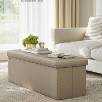 SONGMICS MAZIE Collection - 43 Inches Folding Storage Ottoman Bench, Ottoman Foot Rest, End of Bed Bench, Storage Chest, Load 660 lb, for Living Room, Bedroom, Entryway, Camel Brown ULSF077R01 - Image 3