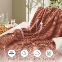 Bedsure Cooling Cotton Waffle King Size Blanket - Lightweight Breathable Blanket of Rayon Derived from Bamboo for Hot Sleepers, Luxury Throws for Bed, Couch and Sofa, Red Orange, 104x90 Inches - Image 6