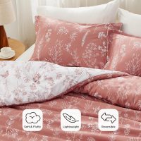 Bedsure Queen Comforter Set - Grayish Pink Bed Set, 3 Pieces Cute Floral Bedding, 1 Soft Reversible Botanical Flowers Comforter and 2 Pillow Shams - Image 3