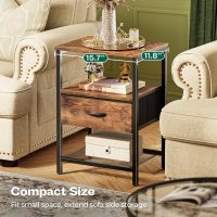 Huuger Nightstand Set of 2, Night Stand with Fabric Drawer, Mesh Shelf, Side Table with Storage, Fabric Drawer Dresser, Open Shelf, Metal Frame, Bedroom, Rustic Brown - Image 5