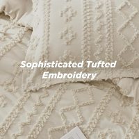 Bedsure Tufted Boho Comforter Set King Size - Beige Boho Bed Set, GentleSoft™ 3 Pieces Farmhouse Shabby Chic Embroidery Bedding, Gifts for Woman, Soft Jacquard King Comforter for All Seasons - Image 5