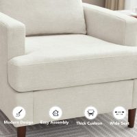 Mid-Century Accent Chair,Modern Linen Fabric Armchair for Living Room,Comfy Upholstered Reading Accent Chairs for Bedroom,Single Sofa Chair with Wood Legs (Beige, 1 Pack) - Image 3