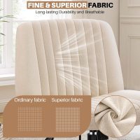 Criss Cross Chair - Wide Armless Vanity Chair with Back Support, Rolling Swivel & Adjustable Height for Home Office, Makeup Room - Image 6