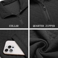 COOFANDY Mens Quarter Zip Pullover Quilted Sweatshirt Knit Long Sleeve Mock Neck Sweater Polo with Pocket - Image 5