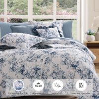 Queen Comforter Set -7 Pieces Floral Blue Comforter Set for All Seasons, Bed in a Bag Queen with Botanical Flowers Comforter, Sheets, Pillowcases & Shams - Image 6