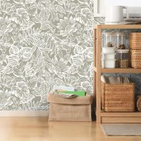 CiCiwind Peel and Stick Wallpaper Floral Wall Paper Removable Self Adhesive Vintage Contact Paper Cream and White Tropical Leaf Bedroom Bathroom Kitchen Decoral Papel Tapiz para Pared 17.3"×78.7" - Image 2