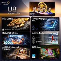 Hisense 65" Class U8 Mini-LED ULED 4K UHD Google Smart TV (65U8QG, 2025 Model) - QLED, Native 165Hz, VRR 288, Up to LD5600, 5000 Nits, HDR10+, Dolby Vision IQ · Atmos, IMAX Enhanced, 4.1.2 Ch Audio - Image 4