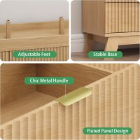 Fluted Dresser for Bedroom with 9 Drawers, 57" Wide Modern Chest of Drawers with Metal Handle, Wooden Dresser TV Stand, Wood Closet Clothes Storage Organizer for Living Room, Hallway, Natural Oak - Image 6