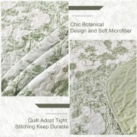 WONGS BEDDING Botanical Quilt Set Queen Size, Sage Green 3 Pieces Toile Floral Plants Printed Bedspread Bedding Set Soft Lightweight Microfiber Coverlet Set for All Season (96"x90") - Image 5