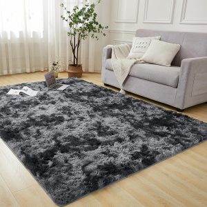 Andency Soft Area Rugs for Living Room Bedroom, 4x6 Non-Slip Fluffy Shag Carpet, Indoor Floor Fuzzy Shaggy Living Room Plush Rug for Kids Dorm Nursery Home Decor Aesthetic, Tie-Dyed Dark Grey