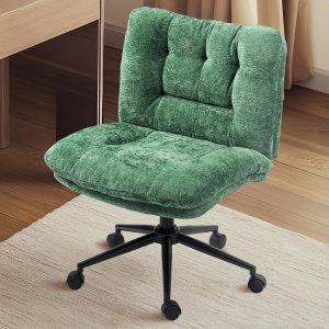 Dowinx Criss Cross Chair with Wheels, Dual-Layer Thickened Cushion, Premium Fabric Morden Home Vanity Chair Wide Seat, Forest Green