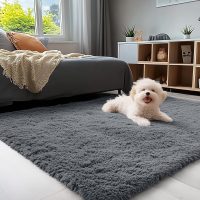 OLANLY Area Rugs for Living Room Bedroom, Machine Washable 4x5.9 ft Soft Fluffy Shaggy Bedside Rug, Indoor Floor Carpet for Kids Girls and Boys, Dorms, Nursery Rooms, Home Decor Aesthetic, Grey - Image 3