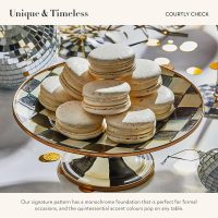 MACKENZIE-CHILDS Enamel Pedestal Serving Platter, Decorative Serving Dish for Food, Mini, Black-and-White Courtly Check - Image 3