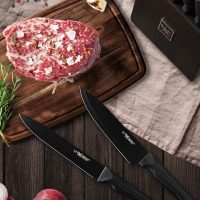 Knife Set, 15 Pcs Kitchen Knife Set with Block Self Sharpening, Dishwasher Safe, 6 Steak Knives, Anti-slip handle, Black - Image 7