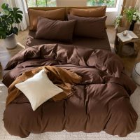 MooMee Bedding Duvet Cover Set 100% Washed Cotton Linen Like Textured Breathable Durable Soft Comfy (Solid Cocoa Brown, King 104"x90") - Image 5