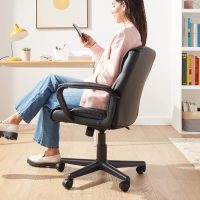 Amazon Basics Office Computer Task Desk Chair with Padded Armrests, Mid-Back, Adjustable, 360 Swivel, Rolling, 275 Pound Capacity, 24.2"D x 24"W x 34.8"H, Black Faux Leather - Image 2