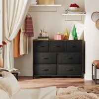 WLIVE 7 Drawer Dresser TV Stand, Entertainment Center, Media Console Table with Metal Frame and Wood Top for TV up to 45 inch, Chest of Drawers for Bedroom, Living Room, Black and Rustic Brown - Image 2