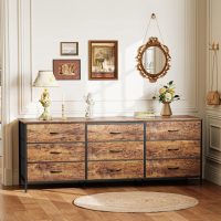 Huuger 63 Inch Dresser for Bedroom, Dresser for Closet with 9 Drawers, Large TV Stand for 55, 65, 70 Inch TV, Entertainment Center with Storage, Wide Long Chest of Drawers, Rustic Brown - Image 8