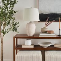 Nourison Home 23" Distressed Cream/Beige Rustic Ceramic Jar Table Lamp for Bedroom, Living Room, Dining Office, with Ivory Shade - Image 4
