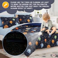 Twin Kids Comforter Set - 5 Pieces Twin Bedding Sets for Boys Girls Teen, Glow in The Dark Space Bed in A Bag with Sheets - Image 2