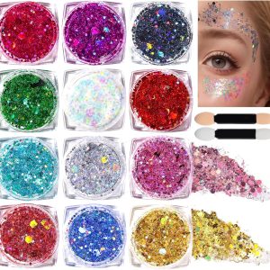 Teenitor Body Glitter Face Glitter Makeup Festival Glitter, 12 Colors Face and Body Glitter Gel, Hair Glitter Gel, Body Makeup