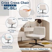 Techni Mobili Criss Cross Chair, Armless Extra Wide Office Desk Chair No Wheels, 26" Extra Large Padded Seat to Sit Cross Legged, Taupe - Image 4