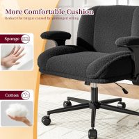 Cross Legged Office Chair with Flip-Up Arms, Wide Criss Cross Chair with Wheels & Extra-Deep Seat Thickened for Home Office,Vanity, Bedroom,Apartment Dorms,Plush Cushion,Cute,Comfy,Black - Image 3