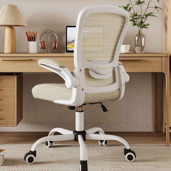 Mimoglad Home Office Chair, High Back Desk Chair, Ergonomic Mesh Computer Chair with Adjustable Lumbar Support and Thickened Seat Cushion (Modern, Beige)