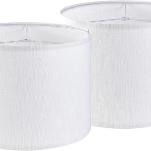 Set of 2 Pure White Linen Drum Lamp Shade 13" Top x 13" Bottom x 10" High (Spider) Contemporary Lamp Shades for Table Lamps & Bedside Lamps Replacement Lampshade - GO&SO - Assembly is Required