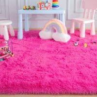 Foxmas Soft Fluffy Area Rugs for Bedroom Kids Room Plush Shaggy Nursery Rug Furry Throw Carpets for Boys Girls, College Dorm Fuzzy Rugs Living Room Home Decorate Rug, 2ft x 3ft, Hot Pink - Image 5