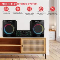 Pyle Compact Hi-Fi Stereo System - Bluetooth, MP3/DVD/CD Playback, Dual USB Recording, FM Radio, 160W Digital Amplifier, Remote Control & Subwoofer - Black - Image 2