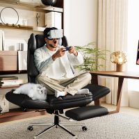 GABRYLLY Ergonomic Chair with Footrest – Wide Cross Legged Chair with Reversible Armrests, 120°Tilt, Lumbar Support,Heavy-Duty Base, Big and Tall Executive Chair Plus, Black, GY82766 - Image 2