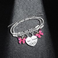 2PCs Best Friend Heart Matching Bracelet Friendship Gifts for Women Butterfly Charm Bracelet for Friends Bestie Birthday Gift Idea - Image 2