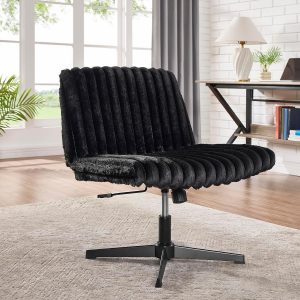 Roundhill Blynn Adjustable Swivel Criss Cross Chair, Wide Seat Office Chair Vanity Chair, Black