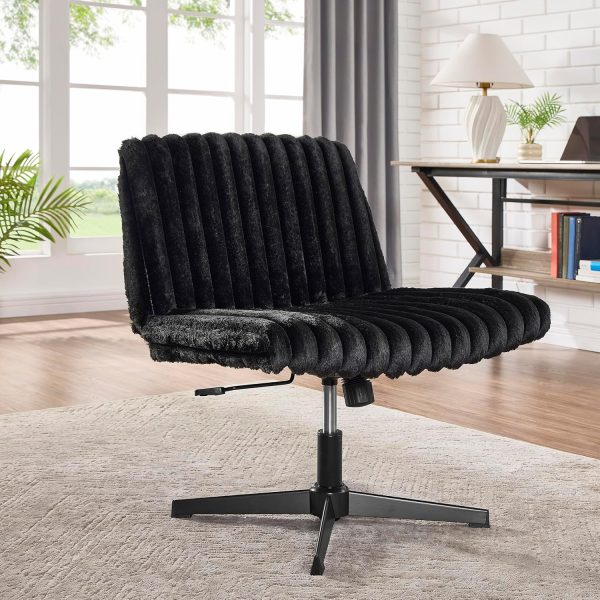 Roundhill Blynn Adjustable Swivel Criss Cross Chair, Wide Seat Office Chair Vanity Chair, Black